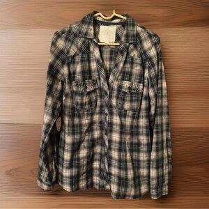 Maurice’s Premium Women’s Button Down Shirt Plus Size 0  Blue Plaid Long Sleeve